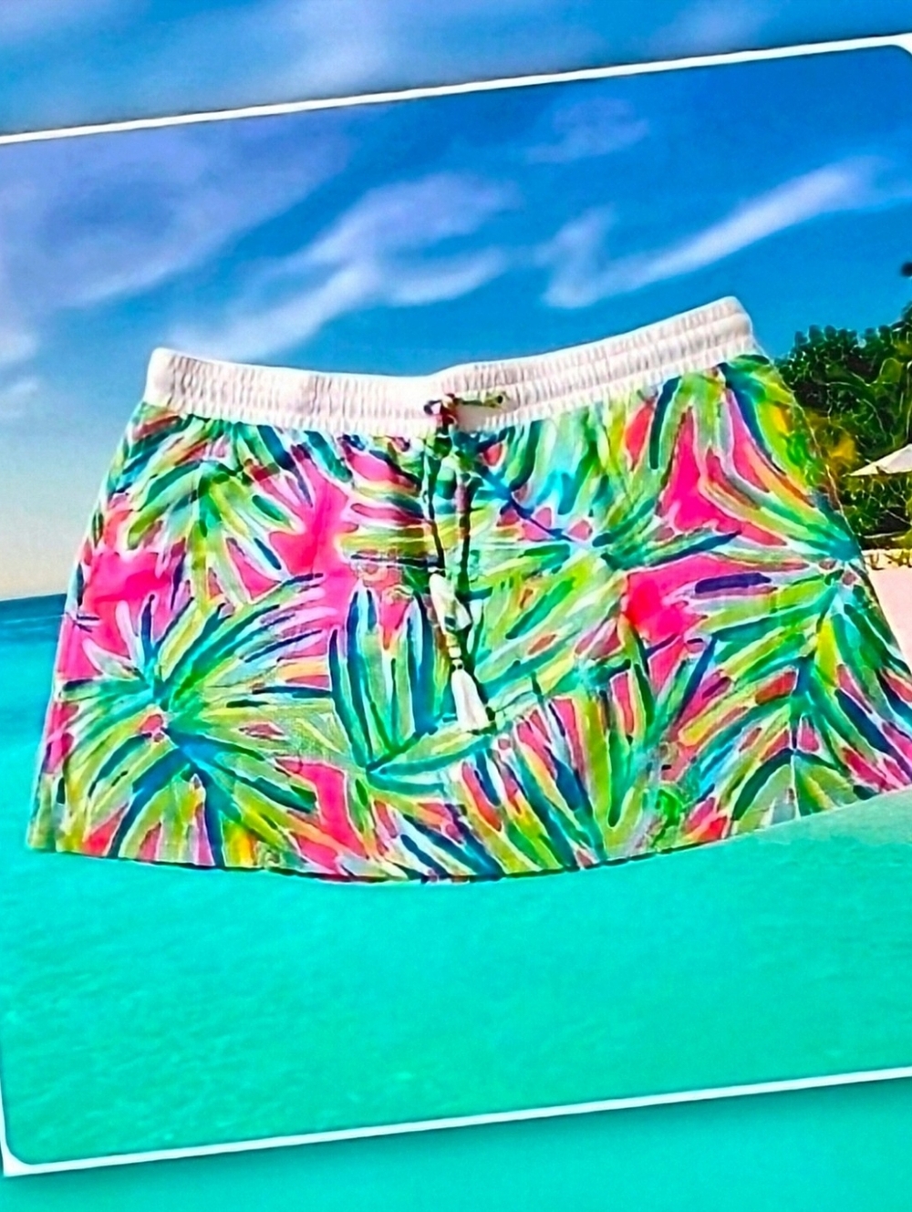 Lilly Pulitzer Zia Tiki Pink Royal Lime Mini Skirt Pockets Pull On Sz. XL